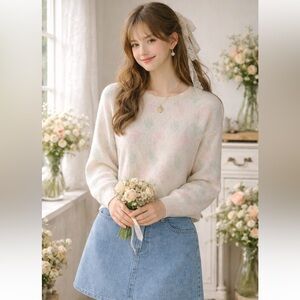 Vintage Floral Knit‎ Sweater Cottagecore Grandmacore Cozy Winter Pullover Sz S